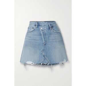 AGOLDE Women’s EUC Criss Cross Frayed Organic Denim Skirt Sz 27